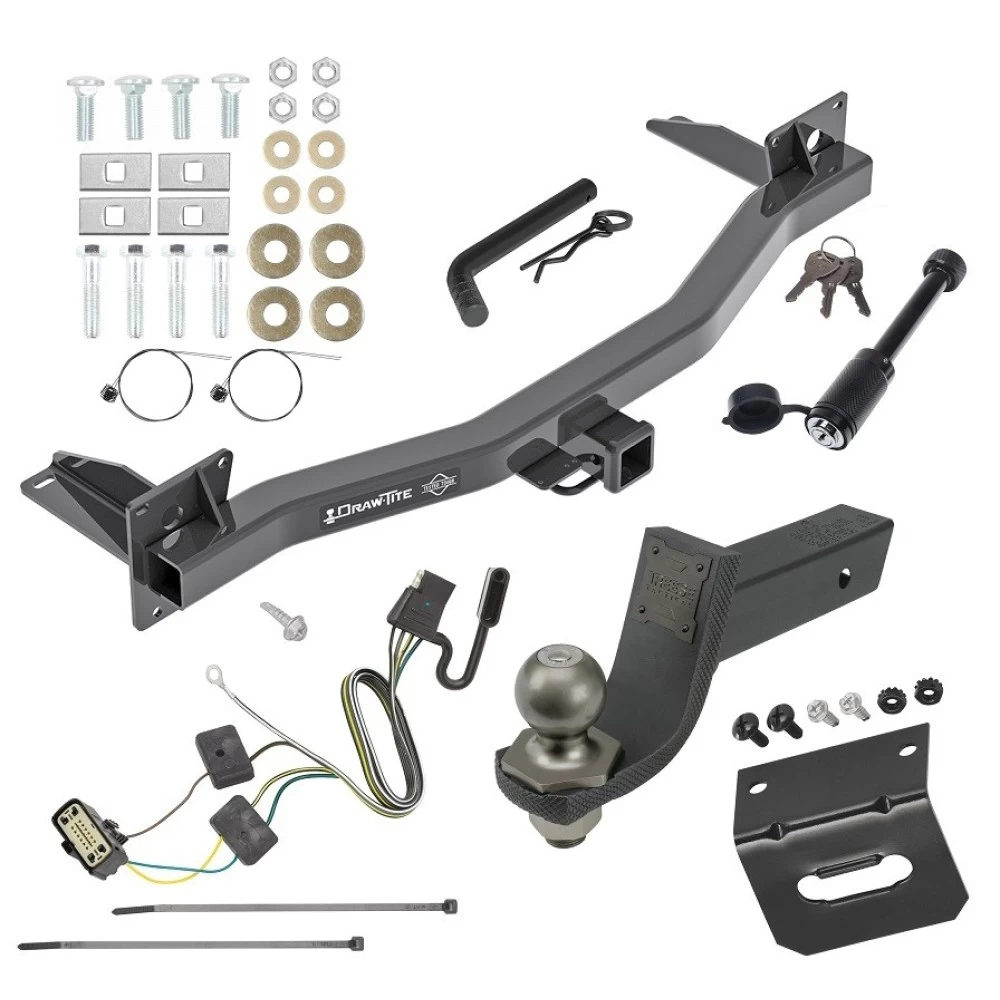 For 2018-2023 Chevrolet Traverse Trailer Hitch Tow PKG w/ 4-Flat Wiring + Interlock Tactical Starter Kit w/ 3-1/4" Drop & 2" Ball + Tactical Dogbone Lock + Wiring Bracket By Draw-Tite