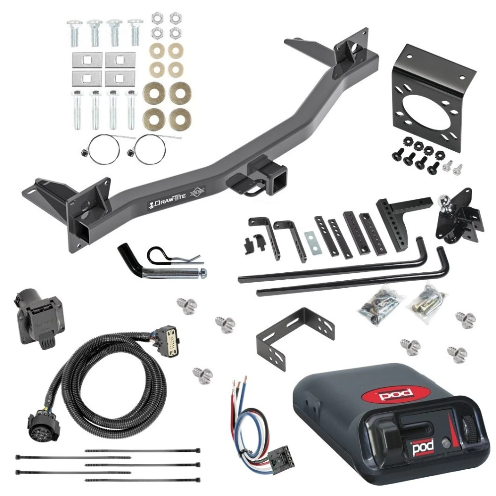 For 2018-2023 Buick Enclave Trailer Hitch kit by: Draw-Tite For 2018-2023 Buick Enclave Trailer Hitch Tow PKG w/ 6K Round Bar Weight Distribution Hitch w/ 2-5/16" Ball + Pin/Clip + Pro Series POD Brake Control + Generic BC Wiring Adapter + 7-Way RV Wiring By Draw-Tite