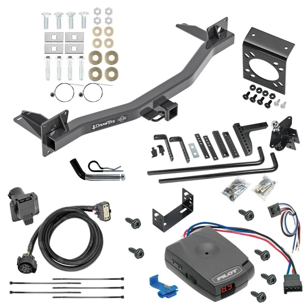 For 2018-2023 Buick Enclave Trailer Hitch Tow PKG w/ 6K Round Bar Weight Distribution Hitch w/ 2-5/16" Ball + Pin/Clip + Pro Series Pilot Brake Control + Generic BC Wiring Adapter + 7-Way RV Wiring By Draw-Tite