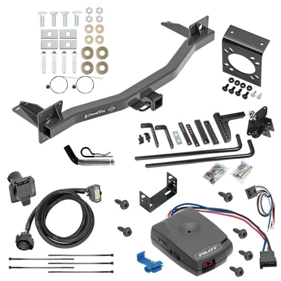 For 2018-2023 Buick Enclave Trailer Hitch Tow PKG w/ 6K Round Bar Weight Distribution Hitch w/ 2-5/16" Ball + Pin/Clip + Pro Series Pilot Brake Control + Generic BC Wiring Adapter + 7-Way RV Wiring By Draw-Tite