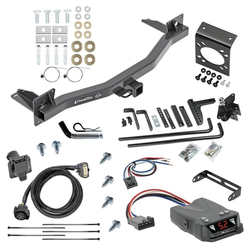 For 2018-2023 Chevrolet Traverse Trailer Hitch Tow PKG w/ 6K Round Bar Weight Distribution Hitch w/ 2-5/16" Ball + Pin/Clip + Tekonsha Brakeman IV Brake Control + Generic BC Wiring Adapter + 7-Way RV Wiring By Draw-Tite