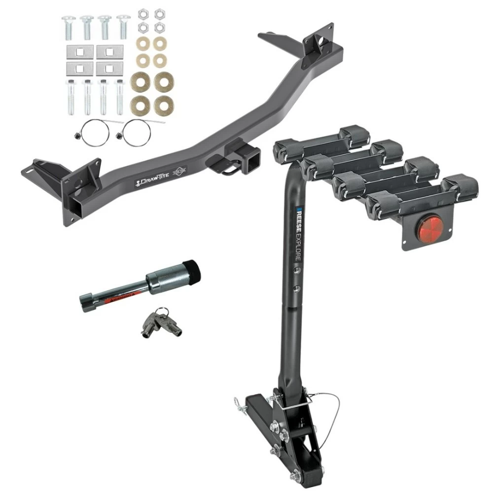 For 2018-2023 Buick Enclave Trailer Hitch Tow PKG w/ 4 Bike Carrier Rack + Hitch Lock By Draw-Tite