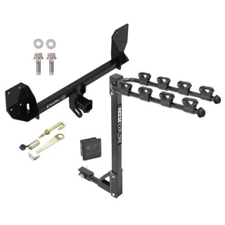 Trailer Tow Hitch w/ 4 Bike Rack For 16-25 Volvo XC90 18-27 XC60 tilt away adult or child arms fold down carrier w/ Lock and Cover