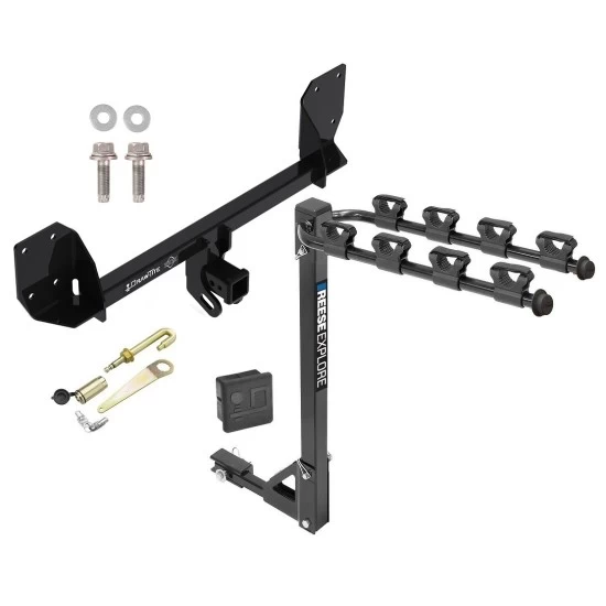 Trailer Tow Hitch w/ 4 Bike Rack For 16-25 Volvo XC90 18-27 XC60 tilt away adult or child arms fold down carrier w/ Lock and Cover