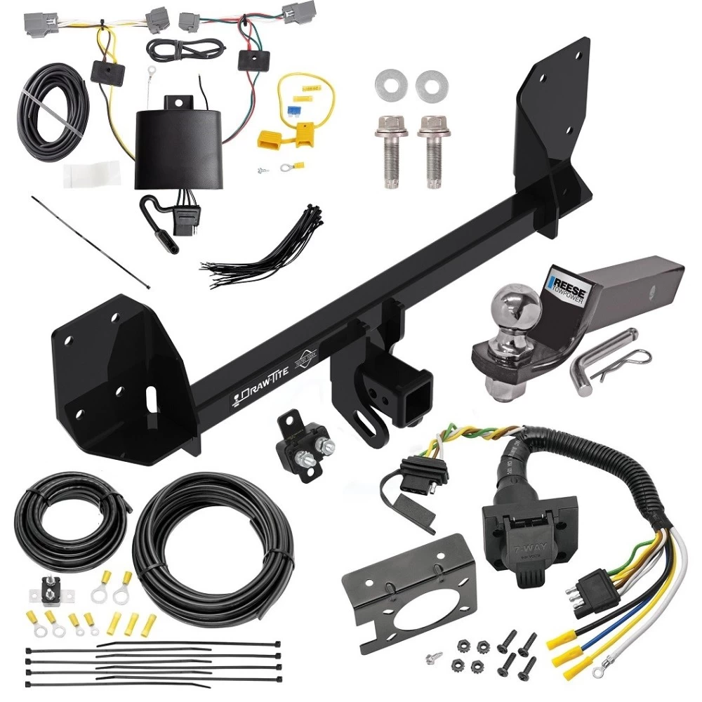 Trailer Hitch Tow Package w/ 7-Way RV Wiring For 16-25 Volvo XC90 Recharge w/ 2" Drop Mount 2" Ball Class 4 2" Receiver