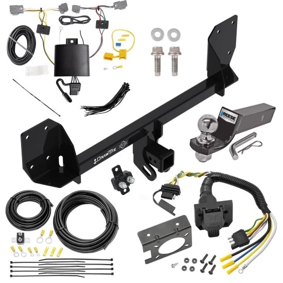 Trailer Hitch Tow Package w/ 7-Way RV Wiring For 16-25 Volvo XC90 Recharge w/ 2" Drop Mount 2" Ball Class 4 2" Receiver
