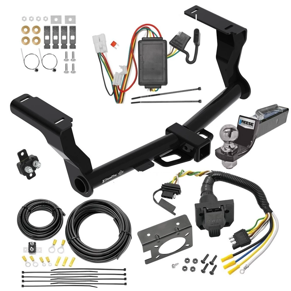 Trailer Hitch Tow Package w/ 7-Way RV Wiring For 16-24 Subaru Crosstrek Except Hybrid w/ 2" Drop Mount 2" Ball Class 3 2" Receiver All Models