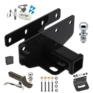 Ultimate Tow Package For 07-18 Jeep Wrangler JK 18-25 JL Trailer Hitch w/ Wiring 2" Drop Mount Dual 2" and 1-7/8" Ball Lock Bracket Cover 2" Receiver