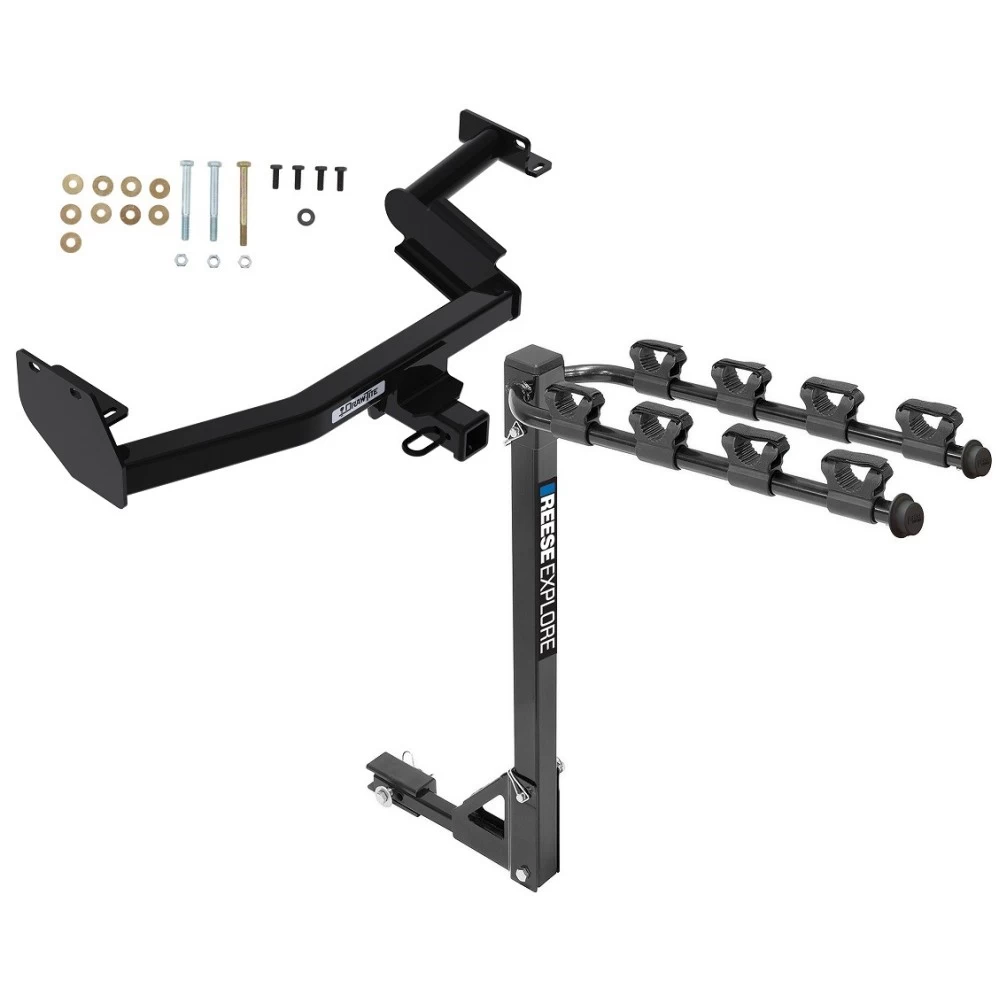 Trailer Tow Hitch w/ 4 Bike Rack For 20-25 Hyundai Palisade KIA Telluride tilt away adult or child arms fold down carrier