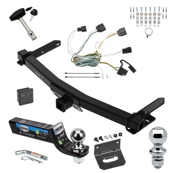Ultimate Tow Package For 11-13 Jeep Grand Cherokee Exc SRT-8 Trailer Hitch w/ Wiring 2" Drop Mount Dual 2" and 1-7/8" Ball Lock Bracket Cover 2" Receiver