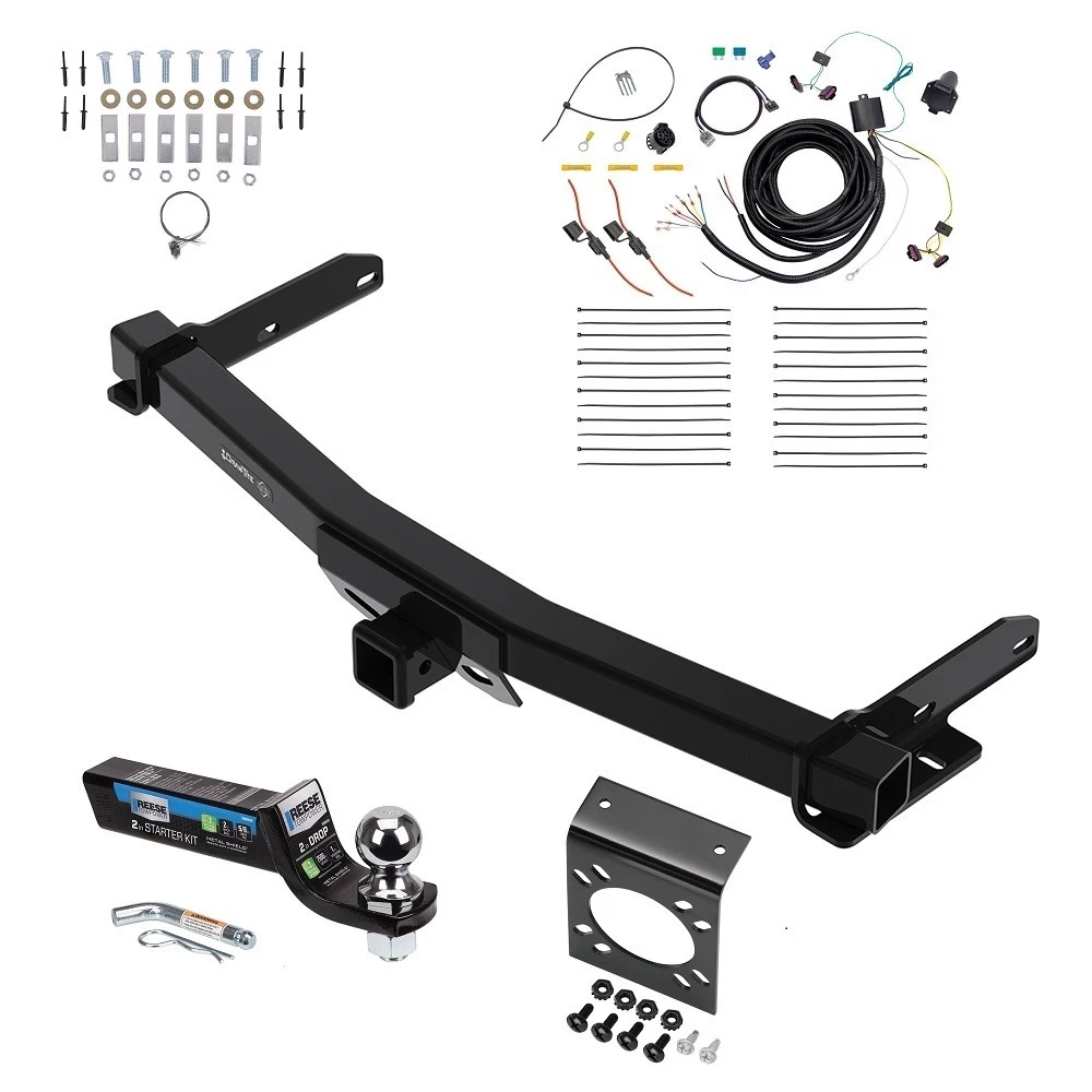 Class 4 7.5K Trailer Hitch Tow Package w/ 7-Way RV Wiring For 14-26 Dodge Durango All Models w/ 2" Drop Mount 2" Ball 2" Receiver