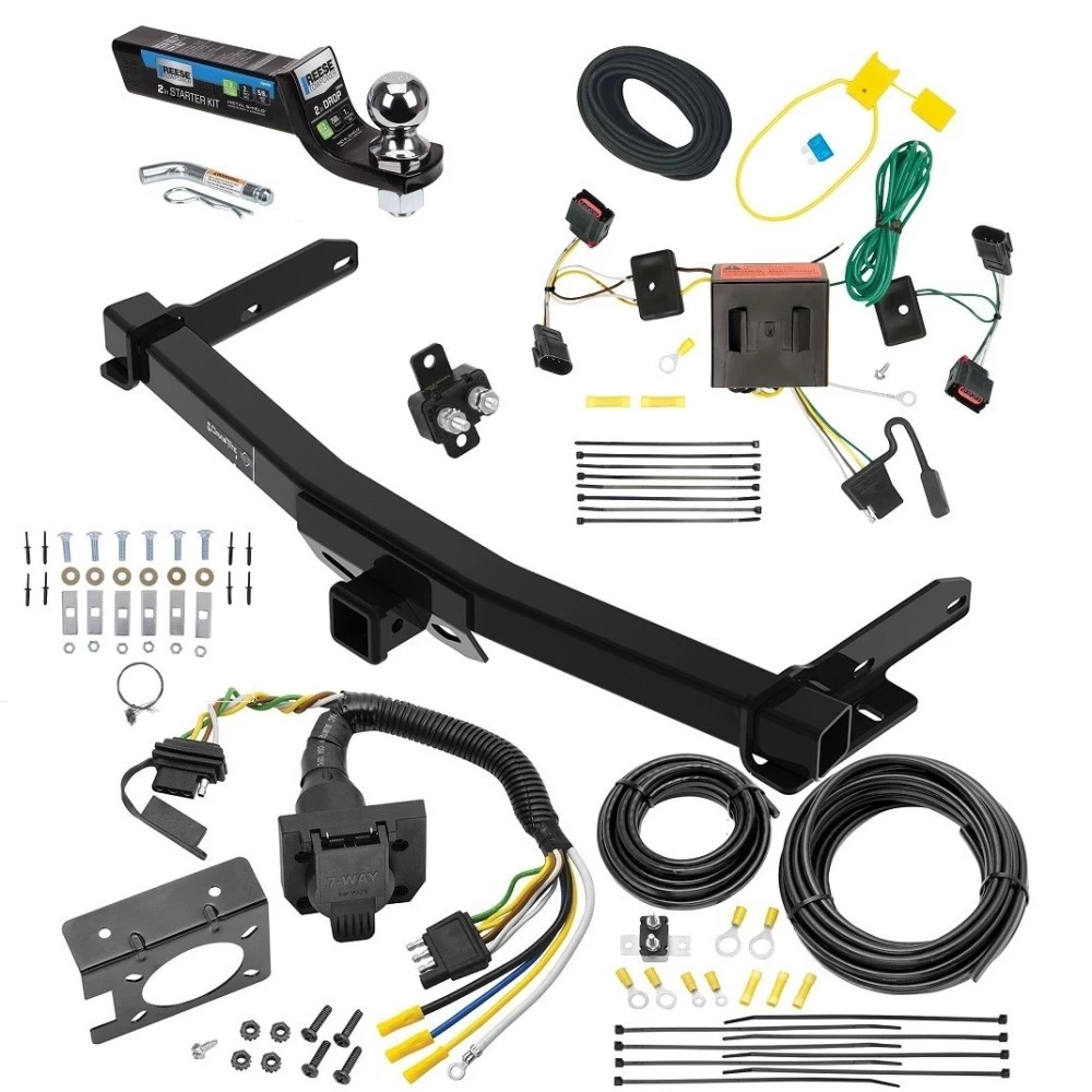 Class 4 7.5K Trailer Hitch Tow Package w/ 7-Way RV Wiring For 11-13 Dodge Durango All Models w/ 2" Drop Mount 2" Ball 2" Receiver