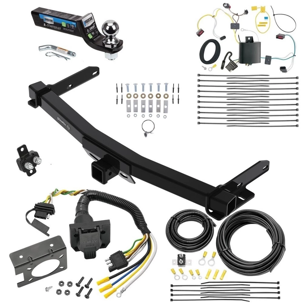 Trailer Hitch Tow Package w/ 7-Way RV Wiring For 14-21 Jeep Grand Cherokee 2022 WK Old Body Style w/ 2" Drop Mount 2" Ball Class 4 2" Receiver
