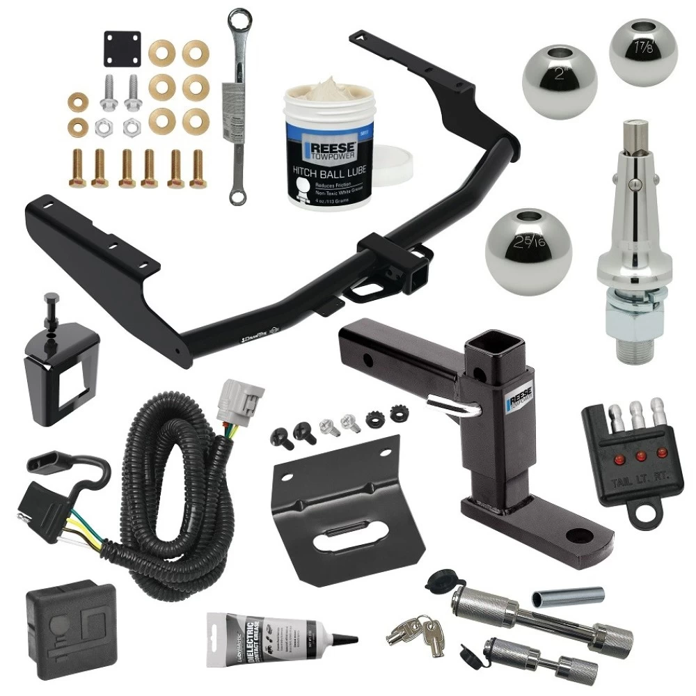 For 2018-2019 Lexus RX350L Trailer Hitch Tow PKG w/ 4-Flat Wiring + Adjustable Drop Rise Ball Mount + Inerchangeable 1-7/8" & 2" & 2-5/16" Balls + Wiring Bracket + Hitch Cover + Dual Hitch & Coupler Locks + Wiring Tester + Ball 