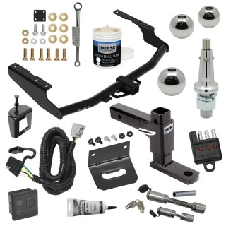 For 2018-2019 Lexus RX350L Trailer Hitch Tow PKG w/ 4-Flat Wiring + Adjustable Drop Rise Ball Mount + Inerchangeable 1-7/8" & 2" & 2-5/16" Balls + Wiring Bracket + Hitch Cover + Dual Hitch & Coupler Locks + Wiring Tester + Ball 