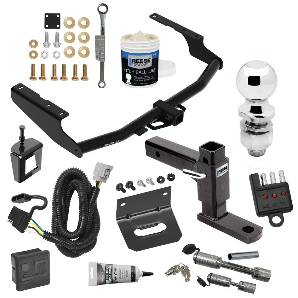 For 2018-2019 Lexus RX350L Trailer Hitch Tow PKG w/ 4-Flat Wiring + Adjustable Drop Rise Ball Mount + 2" Ball + Wiring Bracket + Hitch Cover + Dual Hitch & Coupler Locks + Wiring Tester + Ball Lube + Electric Grease + Ball Wrench + Anti Rattle De