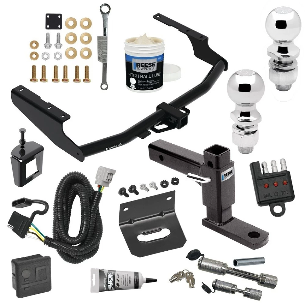 For 2018-2019 Lexus RX350L Trailer Hitch Tow PKG w/ 4-Flat Wiring + Adjustable Drop Rise Ball Mount + 2" Ball + 2-5/16" Ball + Wiring Bracket + Hitch Cover + Dual Hitch & Coupler Locks + Wiring Tester + Ball Lube + Electric Grease + Ball Wre