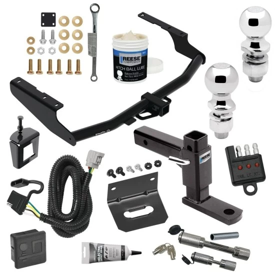 For 2018-2019 Lexus RX350L Trailer Hitch Tow PKG w/ 4-Flat Wiring + Adjustable Drop Rise Ball Mount + 2" Ball + 2-5/16" Ball + Wiring Bracket + Hitch Cover + Dual Hitch & Coupler Locks + Wiring Tester + Ball Lube + Electric Grease + Ball Wre