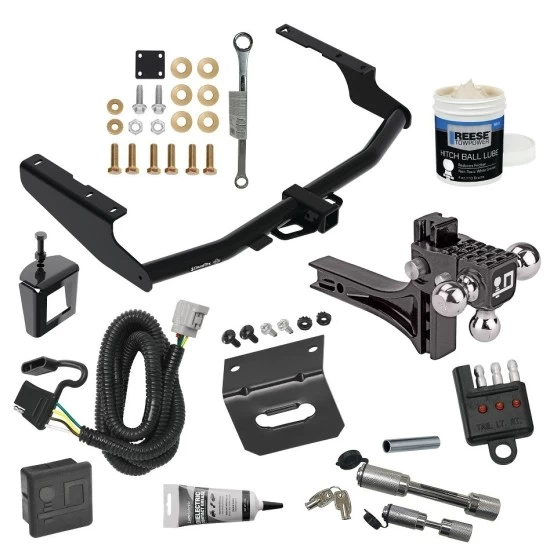 For 2018-2019 Lexus RX350L Trailer Hitch Tow PKG w/ 4-Flat Wiring + Adjustable Drop Rise Triple Ball Ball Mount 1-7/8" & 2" & 2-5/16" Trailer Balls + Wiring Bracket + Hitch Cover + Dual Hitch & Coupler Locks + Wiring Tester + Ba