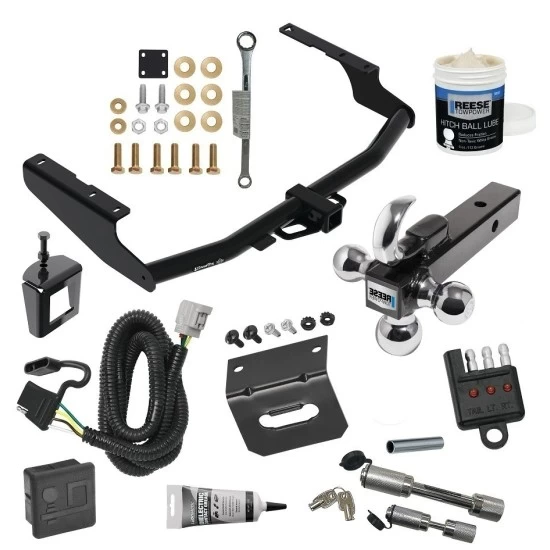 For 2018-2019 Lexus RX350L Trailer Hitch Tow PKG w/ 4-Flat Wiring + Triple Ball Ball Mount 1-7/8" & 2" & 2-5/16" Trailer Balls w/ Tow Hook + Wiring Bracket + Hitch Cover + Dual Hitch & Coupler Locks + Wiring Tester + Ball Lube +