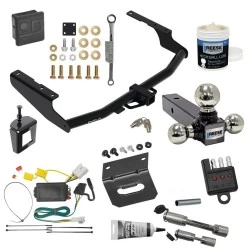 For 14-19 Toyota Highlander Trailer Hitch Tow PKG w/ Wiring +Triple Ball Ball Mount 1-7/8" & 2" & 2-5/16" Trailer Balls+Bracket+Cover + Dual Hitch & Locks+Wiring Tester+Ball Lube+Electric Grease+Ball Wrench + Anti Rattle Device