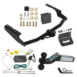 For 2014-2019 Toyota Highlander Trailer Hitch Tow PKG w/ 4-Flat Wiring + Dual Ball Ball Mount 2" & 2-5/16" Trailer Balls + Pin/Clip + Wiring Bracket + Hitch Cover By Draw-Tite