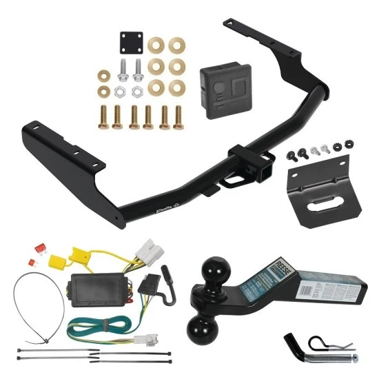 For 2014-2019 Toyota Highlander Trailer Hitch Tow PKG w/ 4-Flat Wiring + Dual Ball Ball Mount 2" & 2-5/16" Trailer Balls + Pin/Clip + Wiring Bracket + Hitch Cover By Draw-Tite