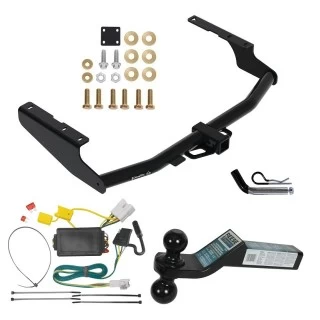 For 2014-2019 Toyota Highlander Trailer Hitch Tow PKG w/ 4-Flat Wiring + Dual Ball Ball Mount 2" & 2-5/16" Trailer Balls + Pin/Clip By Draw-Tite