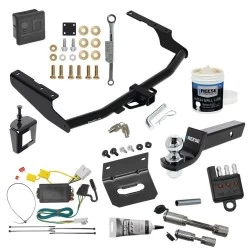 For 14-19 Toyota Highlander Trailer Hitch Tow PKG Wiring + Starter Kit Ball Mount w/ 2" Drop & 2" Ball +Bracket+Cover+Dual Hitch & Locks +Wiring Tester + Ball Lube + Electric Grease + Ball Wrench + Anti Rattle Device