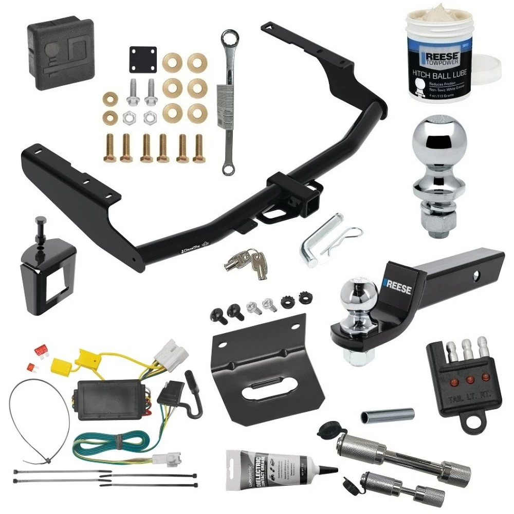 For 2014-2019 Toyota Highlander Trailer Hitch Tow PKG w/ 4-Flat Wiring + Starter Kit Ball Mount w/ 2" Drop & 2" Ball + 1-7/8" Ball + Wiring Bracket + Hitch Cover + Dual Hitch & Coupler Locks + Wiring Tester + Ball Lube + Electric Gr