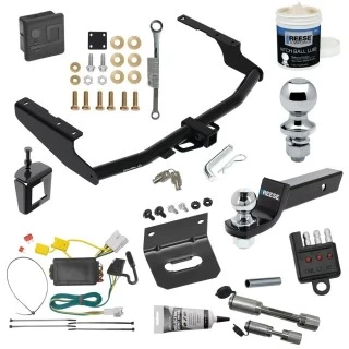 For 2014-2019 Toyota Highlander Trailer Hitch Tow PKG w/ 4-Flat Wiring + Starter Kit Ball Mount w/ 2" Drop & 2" Ball + 1-7/8" Ball + Wiring Bracket + Hitch Cover + Dual Hitch & Coupler Locks + Wiring Tester + Ball Lube + Electric Gr