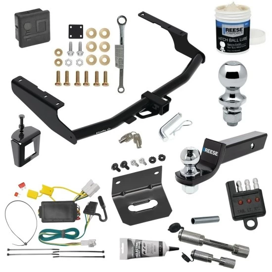 For 2014-2019 Toyota Highlander Trailer Hitch Tow PKG w/ 4-Flat Wiring + Starter Kit Ball Mount w/ 2" Drop & 2" Ball + 1-7/8" Ball + Wiring Bracket + Hitch Cover + Dual Hitch & Coupler Locks + Wiring Tester + Ball Lube + Electric Gr