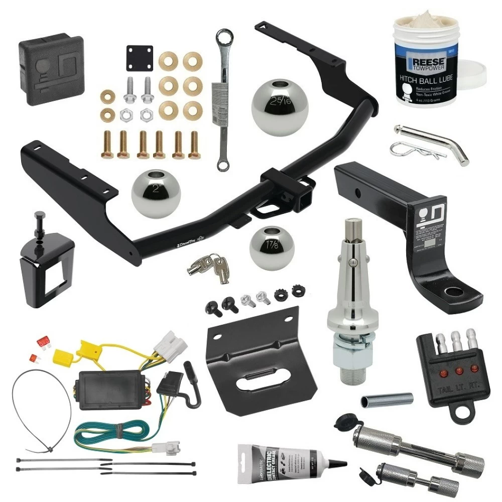 For 2014-2019 Toyota Highlander Trailer Hitch Tow PKG w/ 4-Flat Wiring + Ball Mount w/ 4" Drop + Interchangeable Ball 1-7/8" & 2" & 2-5/16" + Wiring Bracket + Hitch Cover + Dual Hitch & Coupler Locks + Wiring Tester + Ball 