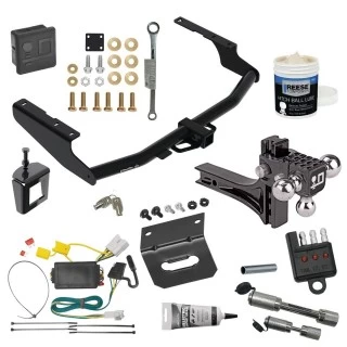 For 2014-2019 Toyota Highlander Trailer Hitch Tow PKG w/ 4-Flat Wiring + Adjustable Drop Rise Triple Ball Ball Mount 1-7/8" & 2" & 2-5/16" Trailer Balls + Wiring Bracket + Hitch Cover + Dual Hitch & Coupler Locks + Wiring Tester