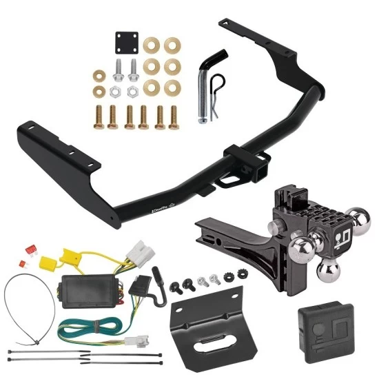 For 2014-2019 Toyota Highlander Trailer Hitch Tow PKG w/ 4-Flat Wiring + Adjustable Drop Rise Triple Ball Ball Mount 1-7/8" & 2" & 2-5/16" Trailer Balls + Pin/Clip + Wiring Bracket + Hitch Cover By Draw-Tite