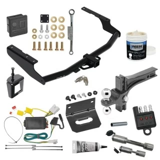 For 2014-2019 Toyota Highlander Trailer Hitch Tow PKG w/ 4-Flat Wiring + Dual Adjustable Drop Rise Ball Ball Mount 2" & 2-5/16" Trailer Balls + Wiring Bracket + Hitch Cover + Dual Hitch & Coupler Locks + Wiring Tester + Ball Lube + Elect