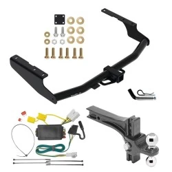 For 2014-2019 Toyota Highlander Trailer Hitch Tow PKG w/ 4-Flat Wiring + Dual Adjustable Drop Rise Ball Ball Mount 2" & 2-5/16" Trailer Balls + Pin/Clip By Draw-Tite