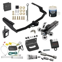 For 14-19 Toyota Highlander Trailer Hitch Tow PKG Wiring + Triple Ball Ball Mount 1-7/8" & 2" & 2-5/16" Trailer Balls w/ Tow Hook+Bracket+Dual Hitch & Locks+Wiring Tester+Ball Lube+Electric Grease+Ball Wrench+Anti Rattle Device