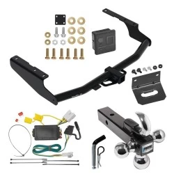 For 14-19 Toyota Highlander Trailer Hitch Tow PKG w/ 4-Flat Wiring + Triple Ball Ball Mount 1-7/8" & 2" & 2-5/16" Trailer Balls w/ Tow Hook + Pin/Clip + Wiring Bracket + Hitch Cover By Draw-Tite