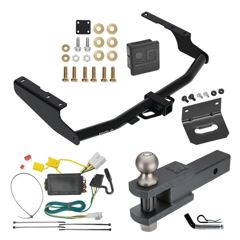 For 2014-2019 Toyota Highlander Trailer Hitch Tow PKG w/ 4-Flat Wiring + Clevis Hitch Ball Mount w/ 2" Ball + Pin/Clip + Wiring Bracket + Hitch Cover By Draw-Tite