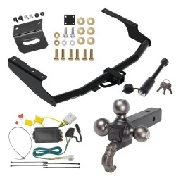 For 2014-2019 Toyota Highlander Trailer Hitch Tow PKG w/ 4-Flat Wiring + Tactical Triple Ball Ball Mount 1-7/8" & 2" & 2-5/16" Balls & Tow Hook + Tactical Dogbone Lock + Wiring Bracket By Draw-Tite