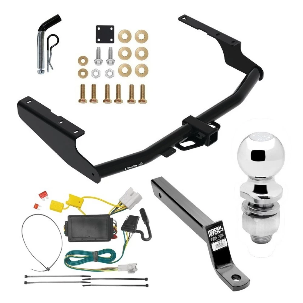 For 2014-2019 Toyota Highlander Trailer Hitch Tow PKG w/ 4-Flat Wiring + Extended 16" Long Ball Mount w/ 4" Drop + Pin/Clip + 2" Ball By Draw-Tite