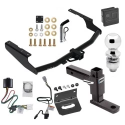 For 2020-2023 Toyota Highlander Trailer Hitch Tow PKG w/ 4-Flat Wiring + Adjustable Drop Rise Ball Mount + Pin/Clip + 2" Ball + Wiring Bracket + Hitch Cover (Excludes: w/Twin-Tip Exhaust Models) By Draw-Tite