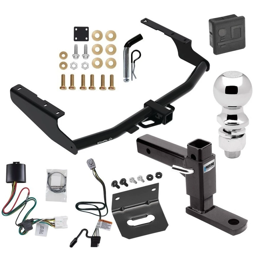 For 2020-2023 Toyota Highlander Trailer Hitch Tow PKG w/ 4-Flat Wiring + Adjustable Drop Rise Ball Mount + Pin/Clip + 2-5/16" Ball + Wiring Bracket + Hitch Cover (Excludes: w/Twin-Tip Exhaust Models) By Draw-Tite