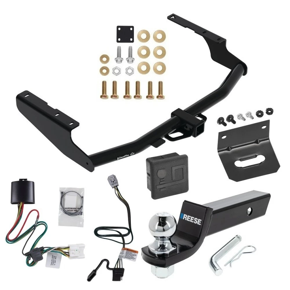 For 2020-2023 Toyota Highlander Trailer Hitch Tow PKG w/ 4-Flat Wiring + Starter Kit Ball Mount w/ 2" Drop & 2" Ball + Wiring Bracket + Hitch Cover (Excludes: w/Twin-Tip Exhaust Models) By Draw-Tite