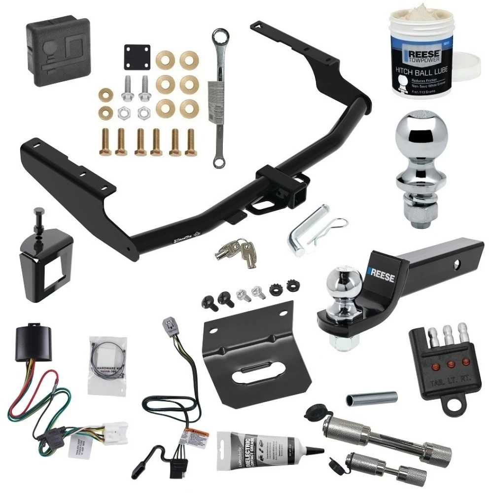 For 2020-2023 Toyota Highlander Trailer Hitch Tow PKG w/ 4-Flat Wiring + Starter Kit Ball Mount w/ 2" Drop & 2" Ball + 1-7/8" Ball + Wiring Bracket + Hitch Cover + Dual Hitch & Coupler Locks + Wiring Tester + Ball Lube + Electric Gr