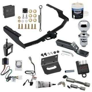 For 2020-2023 Toyota Highlander Trailer Hitch Tow PKG w/ 4-Flat Wiring + Ball Mount w/ 2" Drop + 1-7/8" Ball + Wiring Bracket + Hitch Cover + Dual Hitch & Coupler Locks + Wiring Tester + Ball Lube + Electric Grease + Ball Wrench + Anti Rattl