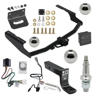 For 2020-2023 Toyota Highlander Trailer Hitch Tow PKG w/ 4-Flat Wiring + Ball Mount w/ 4" Drop + Interchangeable Ball 1-7/8" & 2" & 2-5/16" + Wiring Bracket + Hitch Cover (Excludes: w/Twin-Tip Exhaust Models) By Draw-Tite