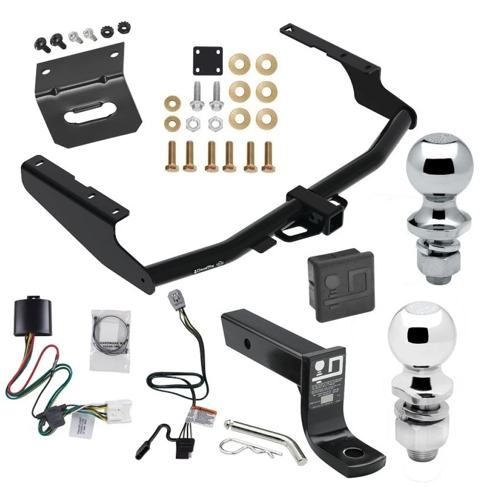 For 2020-2023 Toyota Highlander Trailer Hitch Tow PKG w/ 4-Flat Wiring + Ball Mount w/ 4" Drop + 2" Ball + 1-7/8" Ball + Wiring Bracket + Hitch Cover (Excludes: w/Twin-Tip Exhaust Models) By Draw-Tite