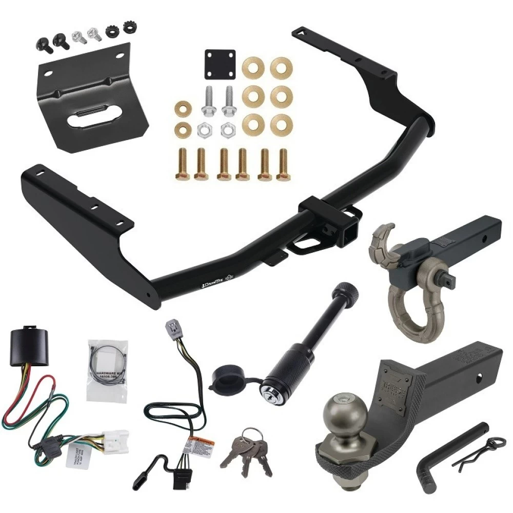 For 2020-2023 Toyota Highlander Trailer Hitch Tow PKG w/ 4-Flat Wiring + Interlock Tactical Starter Kit w/ 2" Drop & 2" Ball + Tactical Hook & Shackle Mount + Tactical Dogbone Lock + Wiring Bracket (Excludes: w/Twin-Tip Exhaust Models) B